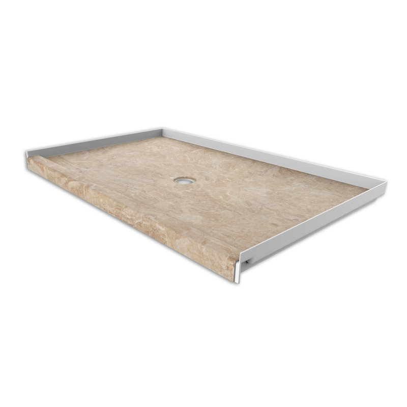 Base de douche en alcôve avec drain central en ivoire d'Alaska l 60 po x P 36 po FlexStone®, Ivoire alaskain