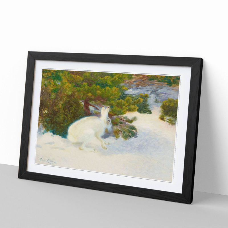 White Hare Vol.8 by Bruno Liljefors - Picture Frame Painting, Black, 36cm H x 48cm W x 2cm D