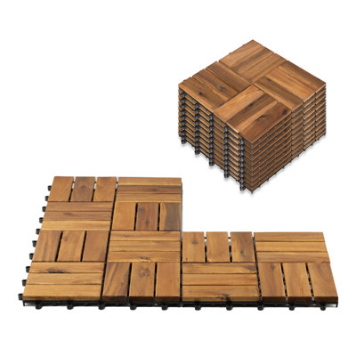 9.6 SQFT - Acacia Wood Interlocking Deck Tile, 11.81 x 11.81 x 0.91 Inches, Golden