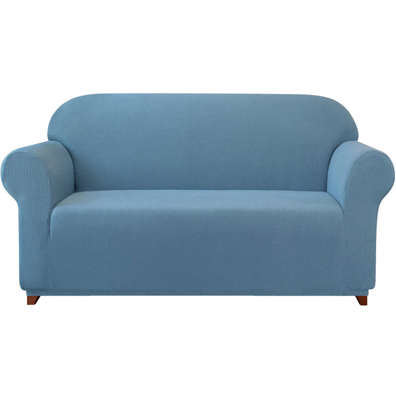 Soft Spandex Stretch Box Cushion Sofa Slipcover, Denmi Blue, 104" H x 295" W x 107" D