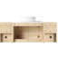 Meuble-lavabo de 137 cm avec lavabo en céramique décorative et 2 tablettes de rangement, portes à fermeture amortie, emballage démontable, contreplaqué résistant aux égratignures et fonctionnement silencieux.