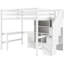 Lit mezzanine pleine grandeur peu encombrant avec bureau en L, tiroirs, armoire et escalier de rangement moderne - blanc organisé