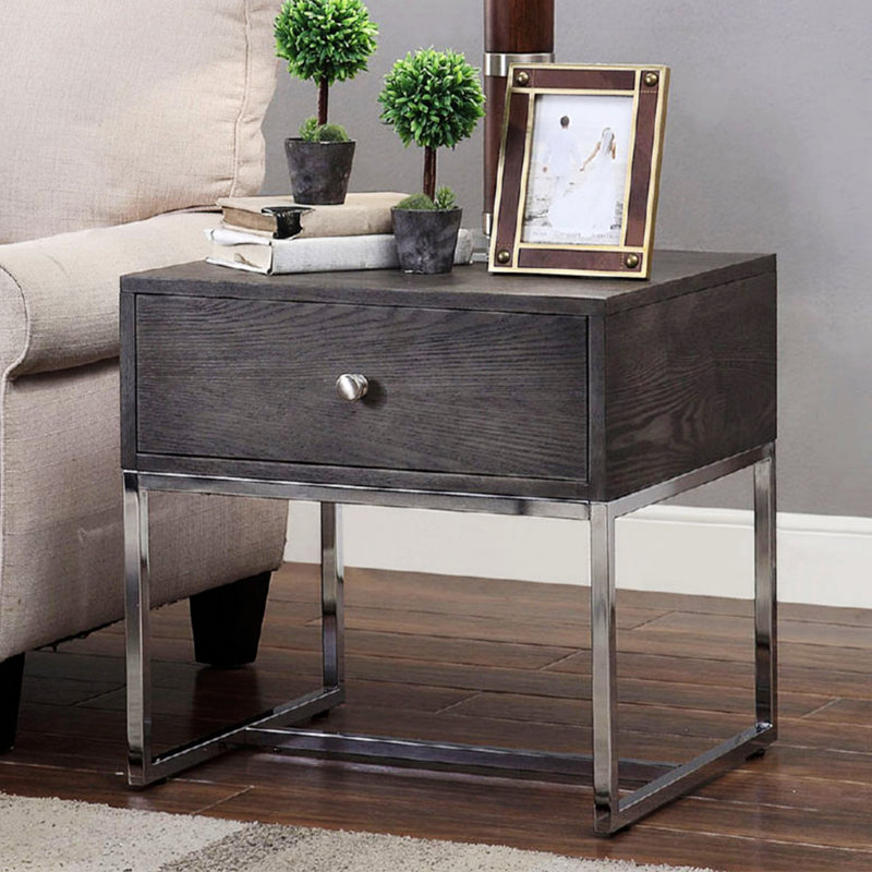 Rectangular End Table With 1 Drawer And Metal Base