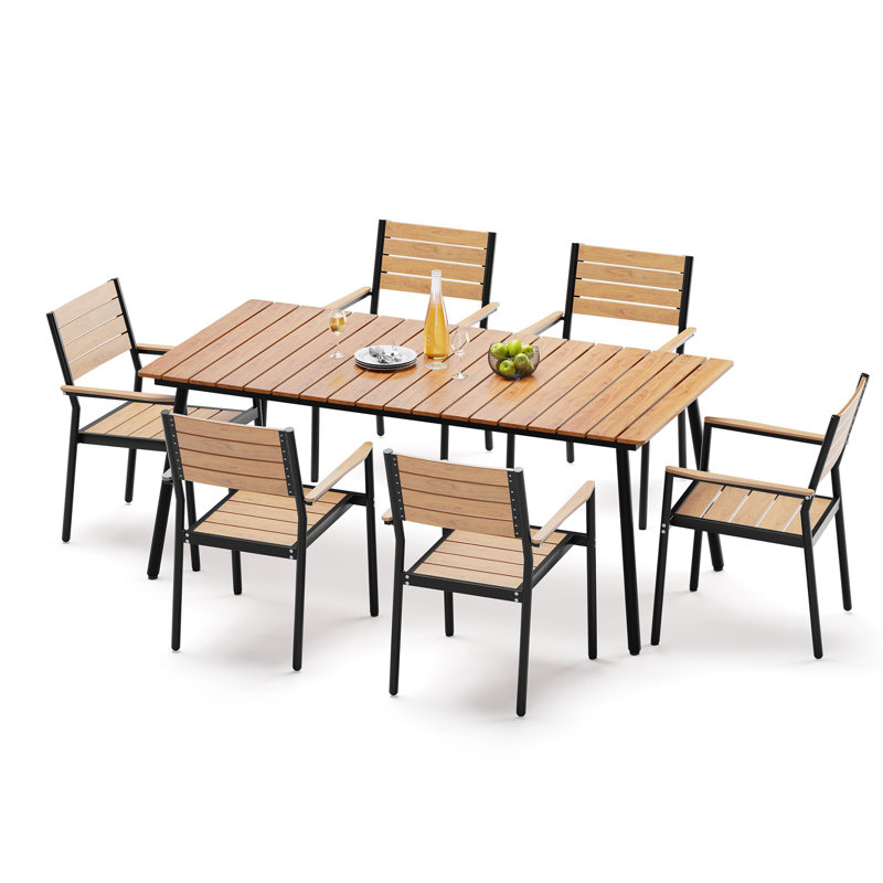 6-Person 70.87''LX33.07''W Outdoor Dining Set with Aluminum Frame, Umbrella Hole and Armchairs, 29.1" H x 70.87" L x 33.07" W
