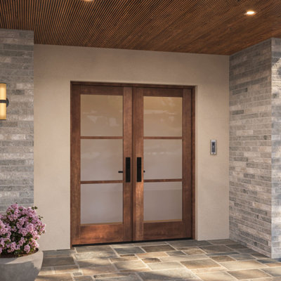 G103-SW-80 | 80" Double Door, RTA Prehung Exterior, SDL 3 Lite, Unfinished Mahogany Wood