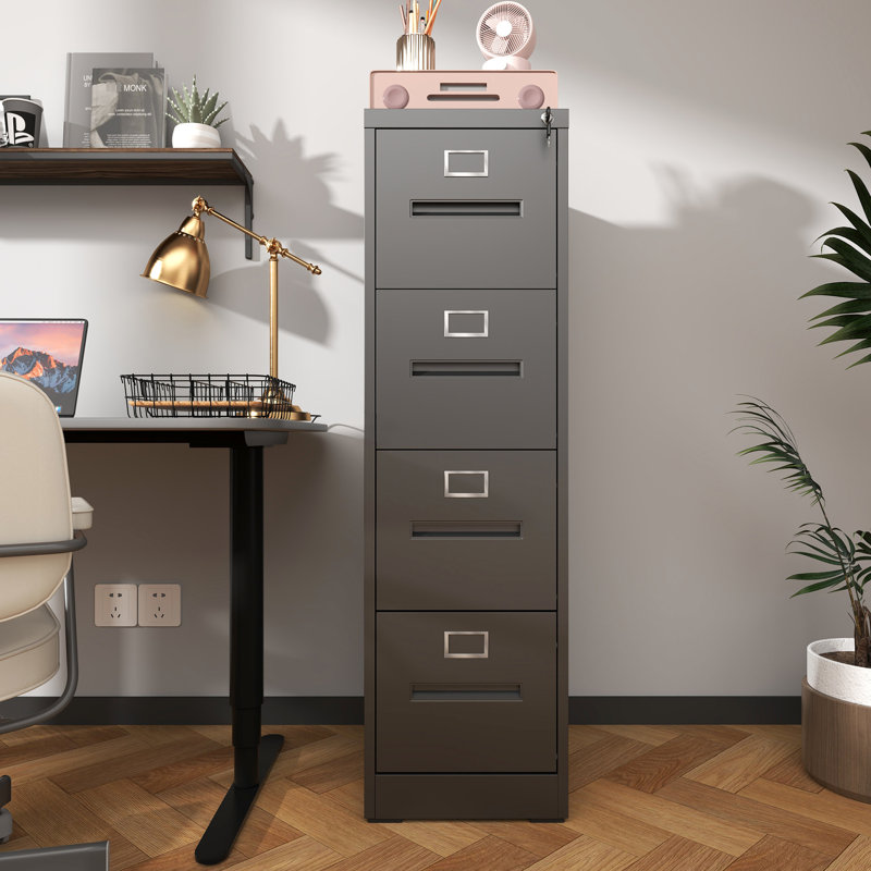 Classeur à 4 tiroirs pour le bureau personnel, verrouillé, rangement pour documents légaux / lettres A4, finition de haute qualité, glissière silencieuse, ouverture rapide