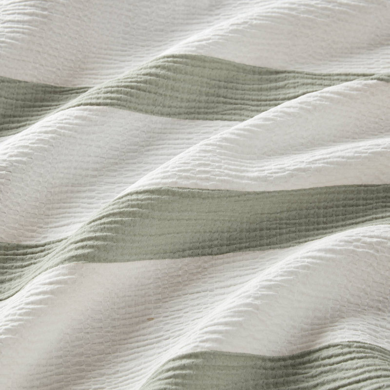 Ensembles de literie 3 pièces de qualité supérieure teints en fil, édredon en polyester vert sauge avec motif à rayures moderne pour une utilisation toutes saisons