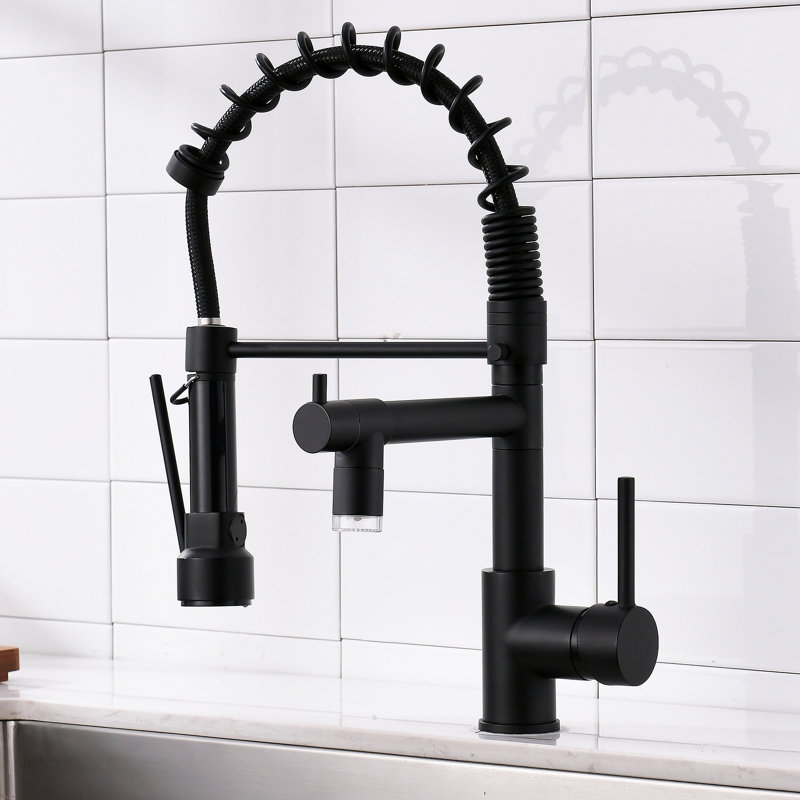 Robinet de cuisine DEL commercial avec douchette rétractable, robinet d'évier de cuisine à poignée simple