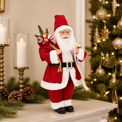 Santa Claus Figure Red Polyester Christmas Figurine Holiday Santa Statue