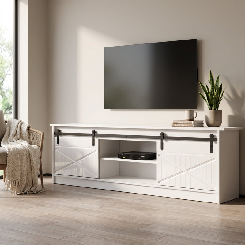 Phineas 78.7" Modern TV Stand with High Gloss Finish, White