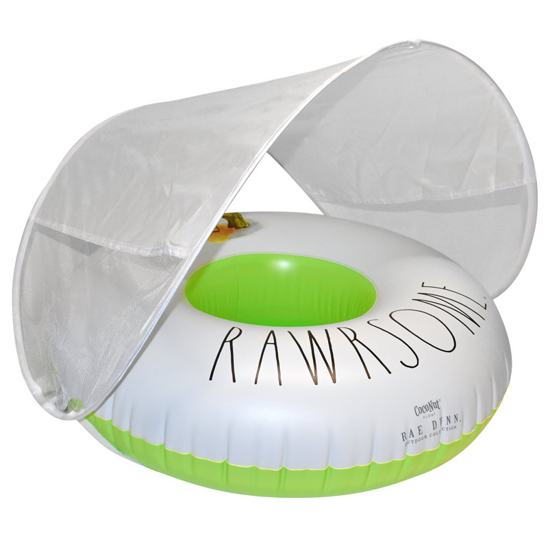Rae Dunn: Rawrsome -Toddler Float W/ Canopy, 27" Inflatable Water Ring, Removable Canopy, Age 18mo+