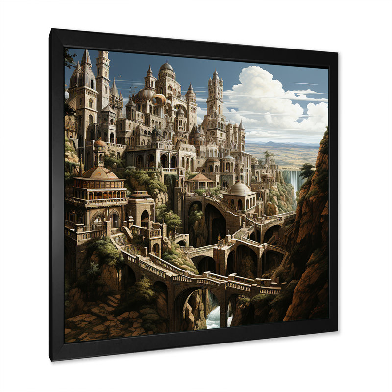Dessin d'analyse d'une forteresse sur toile, Cadre simple noir, H 16 po x l 16 po x P 1 po