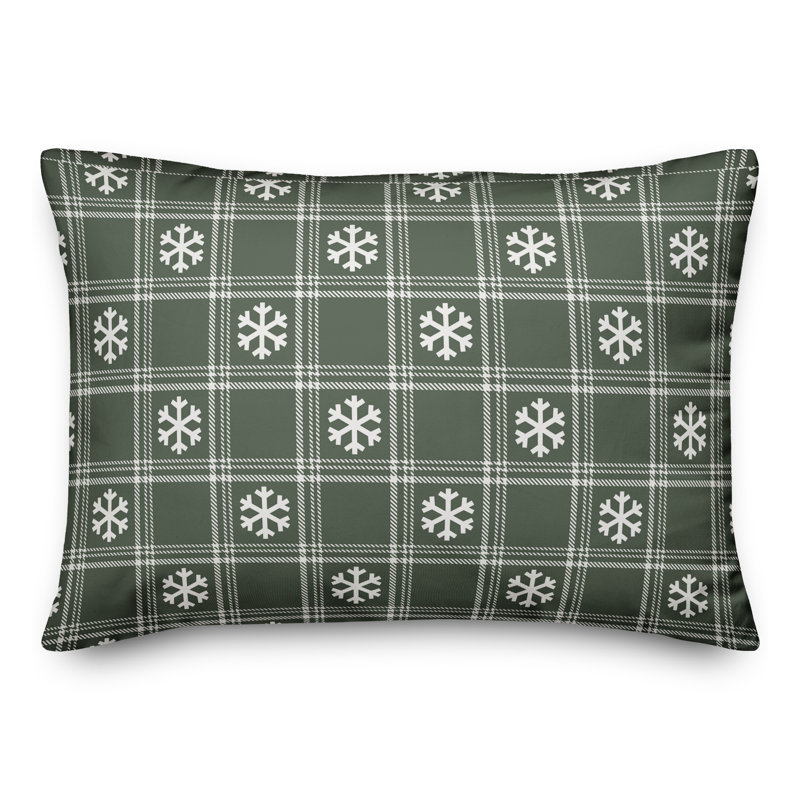 Sage Snowflake Plaid Throw Pillow