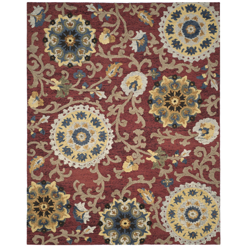 Ferrera Floral Handmade Tufted Wool Area Rug, Rectangle 3' x 5'