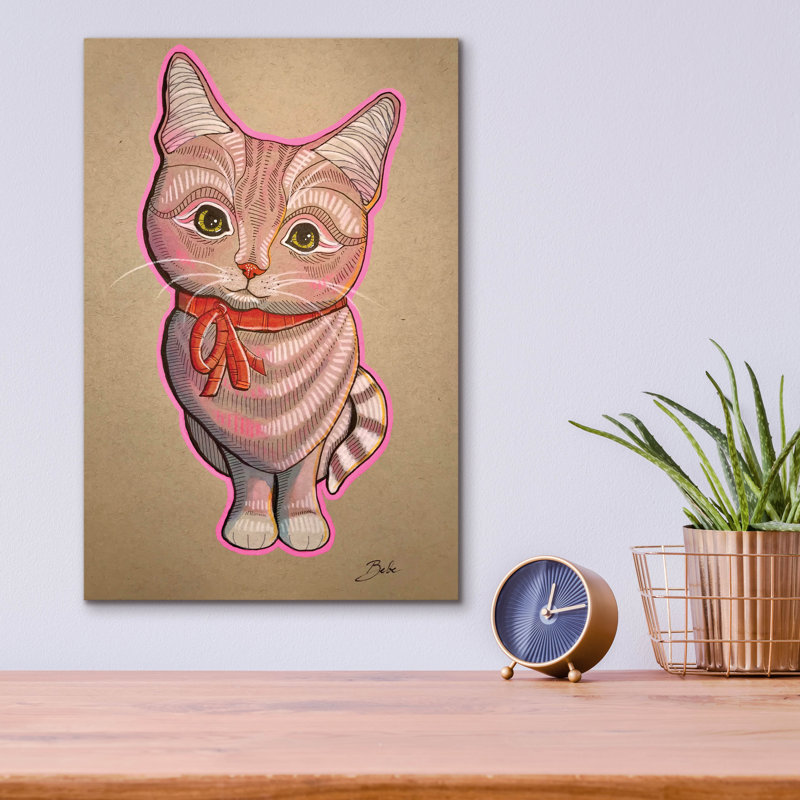 Art mural en verre épique «Hello Cat» par Bebe Keith, 12 po x 16 po