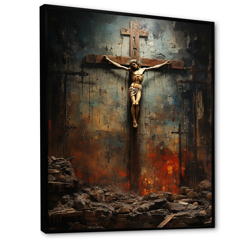 Ylonda Christianity Crucifixion Darkness The, H 32 po x l 16 po x P 1 po, Cadre flottant noir