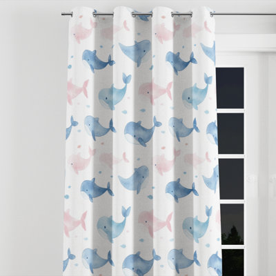 Kids Ocean Curtains for bedroom - Animals Little Whales Velvet Grommet Curtain - 1 Panel