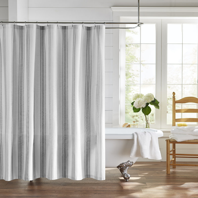 Rose Striped Shower Curtain, Black