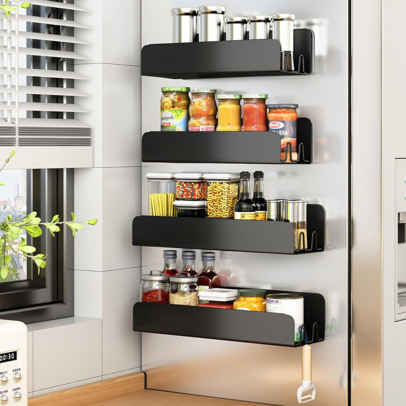 4 Pack Magnetic Spice Rack Organizer, Metal, ?black