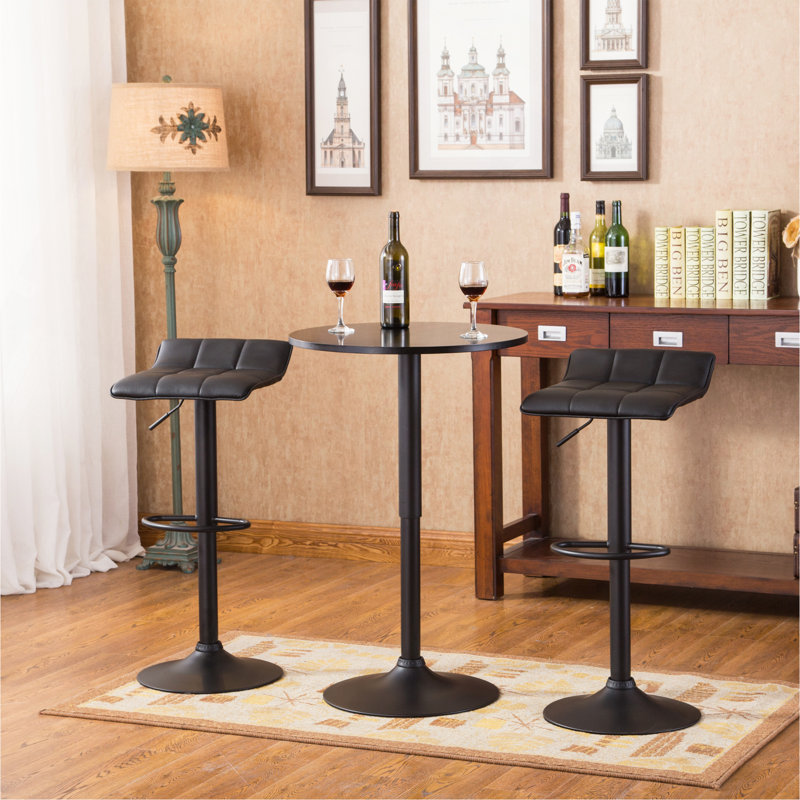 Ensemble de table de bar à hauteur réglable noir et 2 tabourets de bar pivotants en cuir reconstitué noir