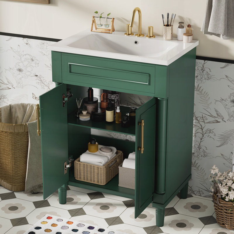 Meuble-lavabo 24 po avec lavabo en céramique, Vert