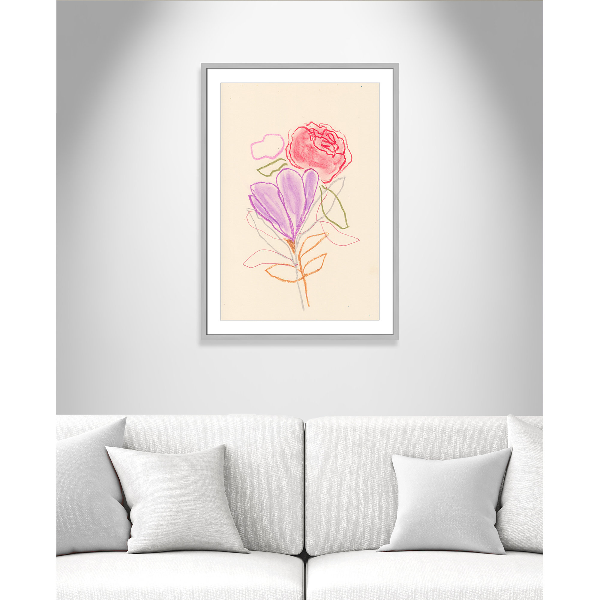 Simple Floral III Print by Bea Dina, Silver Single Picture Framed Paper, White, 35.5" H x 25.5" W x 1.25" D