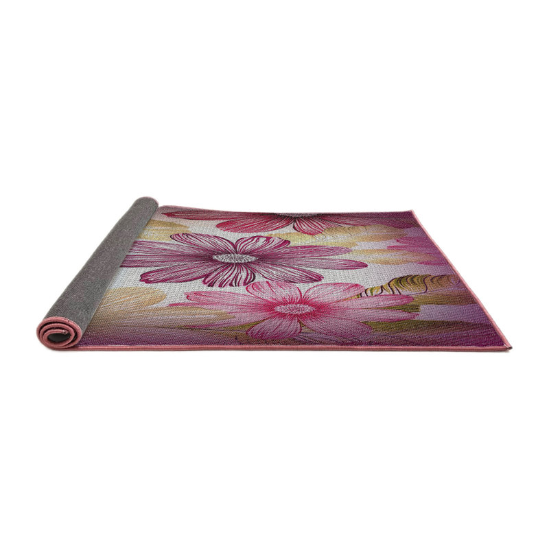 Tapis rose / jaune à motif floral Terez, Carré 6 pi