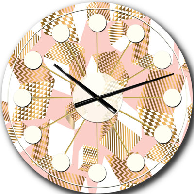 Or et cubes de rose I - horloge murale moderne Mid-Century