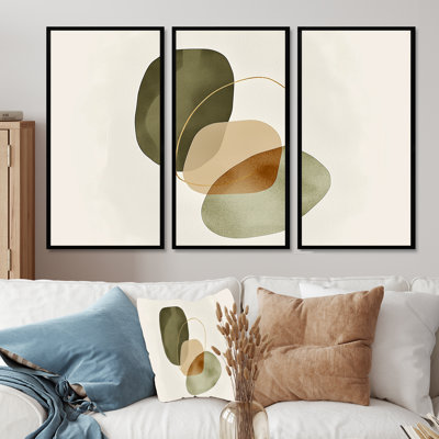 Formes abstraites dans des tons verts et bruns - ensemble d'art mural moderne Mid-Century