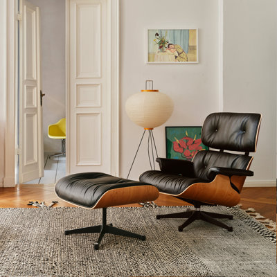 Mid Century Genuine Leather Lounge Chair And Ottoman Italian Leather Walnut