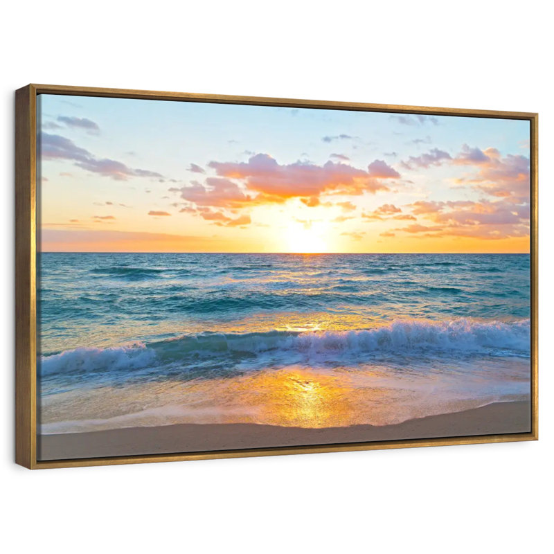 Lever de soleil sur Miami Azemar, 46 po x 31 po, Cadre flottant doré