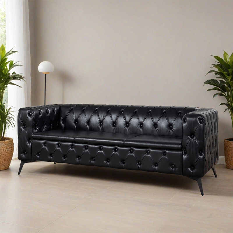 Canapé 3 places Modern, Black Faux Leather