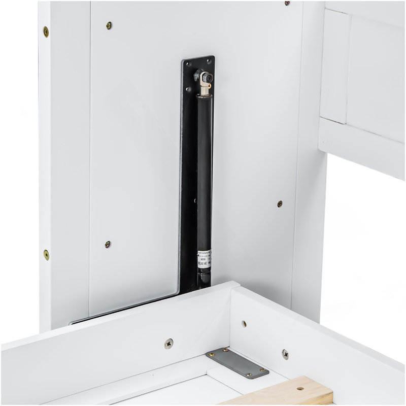 Lit escamotable simple avec bureau, lumière DEL et station de charge USB, blanc, Blanc