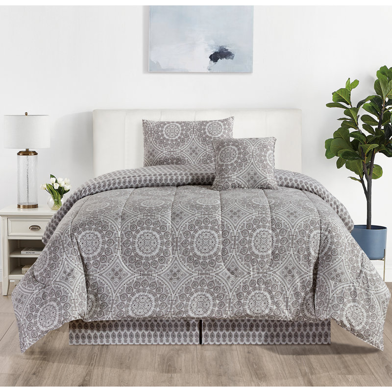 Down Alternative 5 Piece Comforter Set Bed Skirt & Decorative Pillow Sham, Twin Comforter + 2 Shams + 2 Throw Pillows