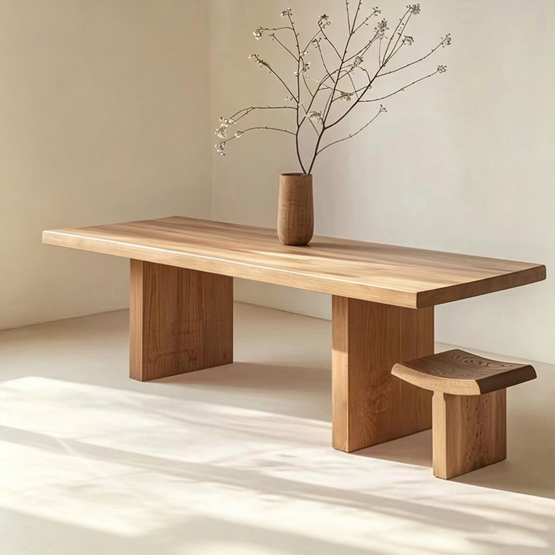 Nut-brown Rectangular Solid Wood Dining Table, 29.53"H×78.74"L×31.50"W