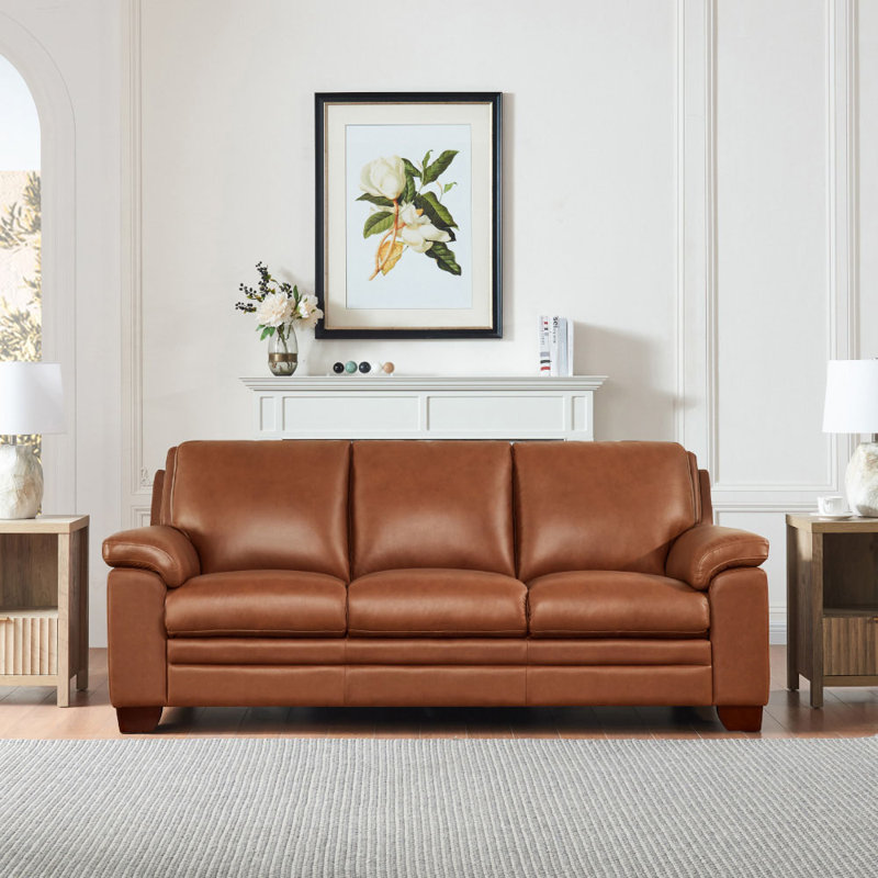 Hukill Holmgren 84'' Genuine Leather Sofa, White