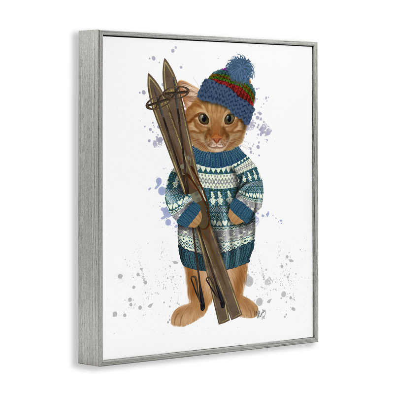 Chat avec des skis d'hiver, estampe numérique par Fab Funky, Estampe numérique Farmhouse, H 30 po x l 24 po