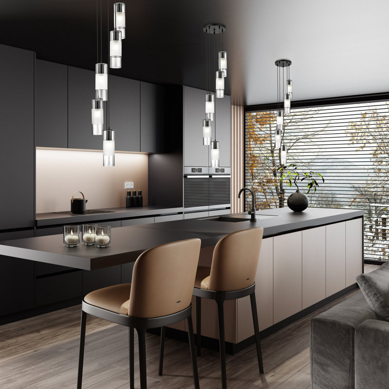 Lustre à 5 lumières Premislao, Noir mat
