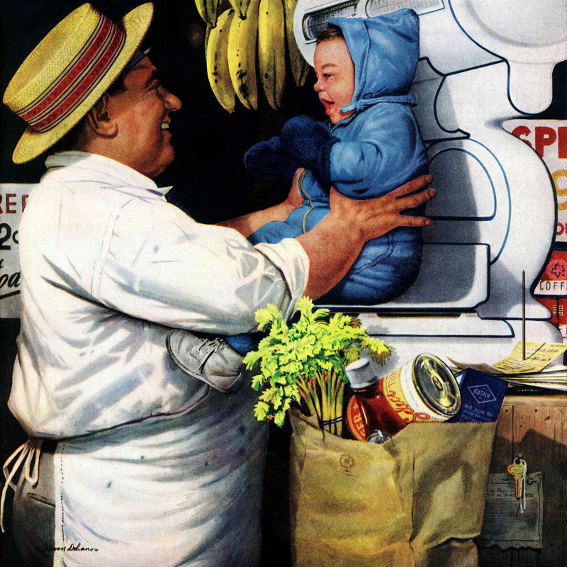 Reproduction d’art sur toile tendue, "bébés et bananes" par stevan dohanos, 40 po x 40 po