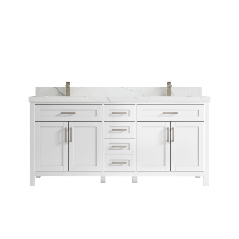 72'' Double Bathroom Vanity with Quartz Top, Calacatta Laza