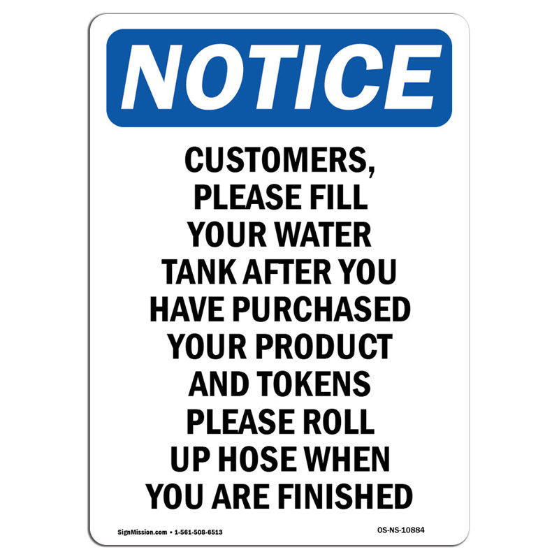 Avis Osha - Les clients doivent remplir votre panneau d'eau, H 24 po x l 18 po x P 0,1 po