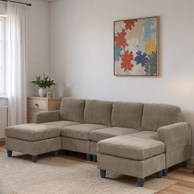 Modular Corduroy Sectional Sofa With Ottoman