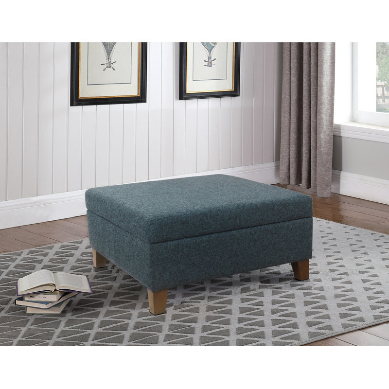 Latitude Luxury Large Storage Ottoman, Textured Navy Woven