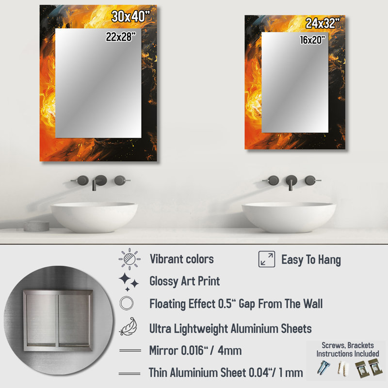 Grand miroir mural jaune - Giants, miroir décoratif jaune, impression sur métal, 32 po x 24 po