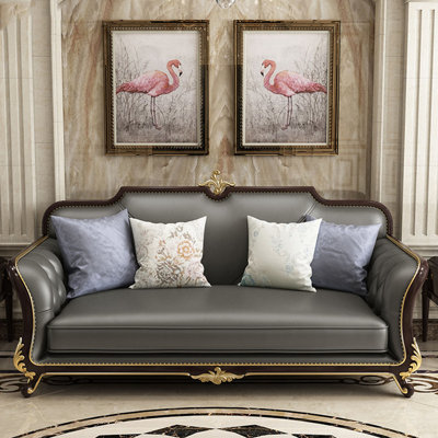 American-style solid wood leather sofa.