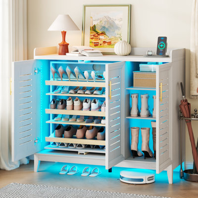5-Tier Shoe Cabinet with Rotating Shoe Rack, Adjustable Shelves and Tri-Color Sensor Light, Freestanding Shoe Storage Cabinet
