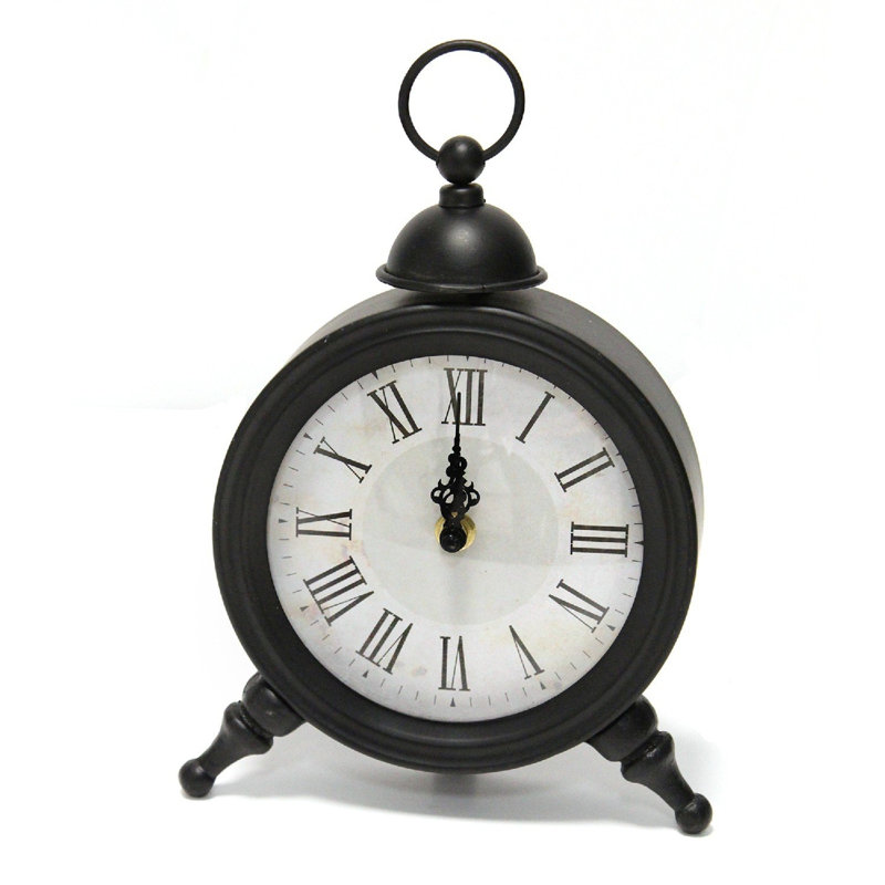 Traditional Analog Mechanical Tabletop Clock in Black