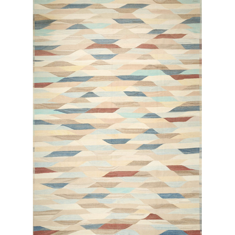 Tapis contemporain beige / bleu, Rectangle 5 pi x 8 pi