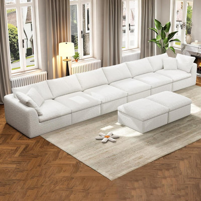 Canapé modulaire en forme de L avec repose-pieds de 167 pouces, canapé modulaire en forme de L avec canapé de 8 places, blanc chaud