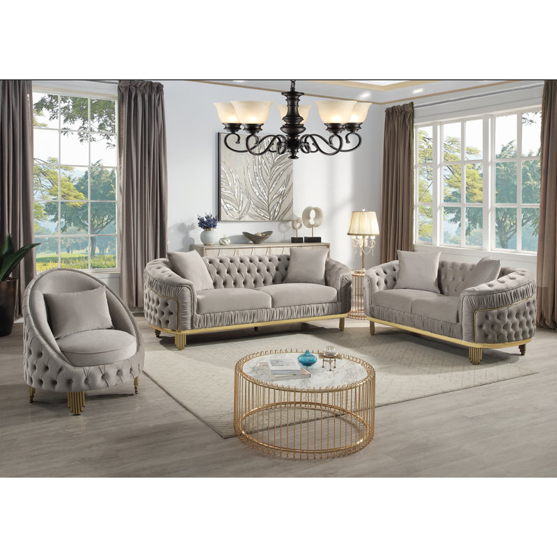 Canapé en velours 92 po Valorie, Velours taupe